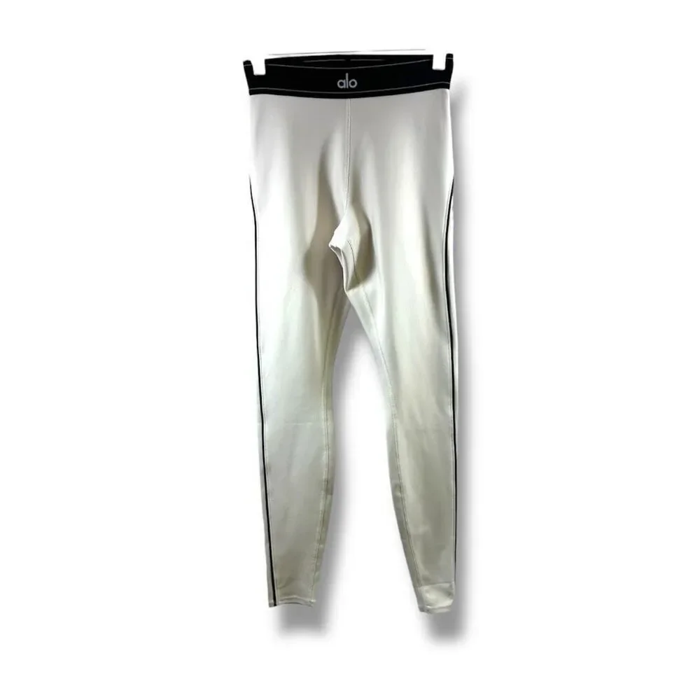 ALO Yoga Airlift High Waist Suit Up Leggings in White with Black Trim Size M